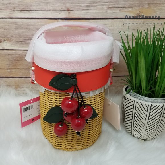 Kate Spade Picnic Cherries Wicker Crossbody Bucket - Picture 2 of 16